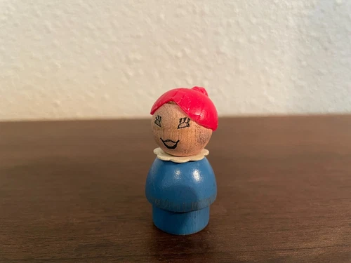 Vintage Fisher Price Little People All Wooden Red Hair Woman Blue Bottom Free SH