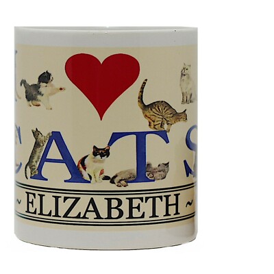Personalisiert IHR NAME ICH LIEBE KATZEN Neuheit Witz Keramik Tee Kaffeetasse Becher Geschenk