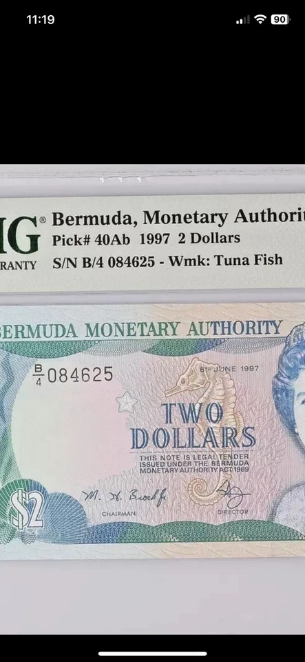 Bermuda Pick # 40Ab 1997 2 dólares atún PMG 67 EPQ Foto 2 de 3