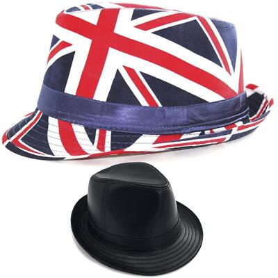 Mens Trilby Hats UK Unisex Union Jack UK Flag Black Patent Trilby
