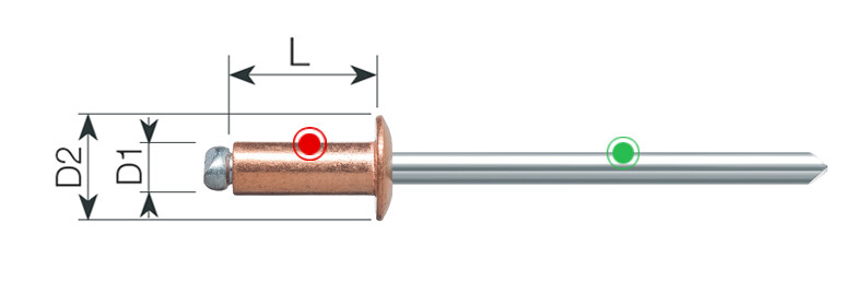 4X14 MM RIVETTI IN RAME  A STRAPPO -- CONFEZIONE 100 PZ-- BRIXO RIVETTATRICE RIV