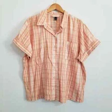 NWT Universal Thread Coral Plaid Button Down Shirt Short Sleeve Size XXL