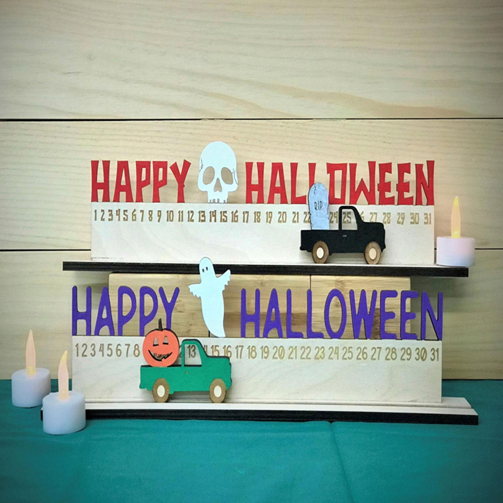 Halloween Wooden Calendar Movable Number Slider Desk Calendar Advent active
