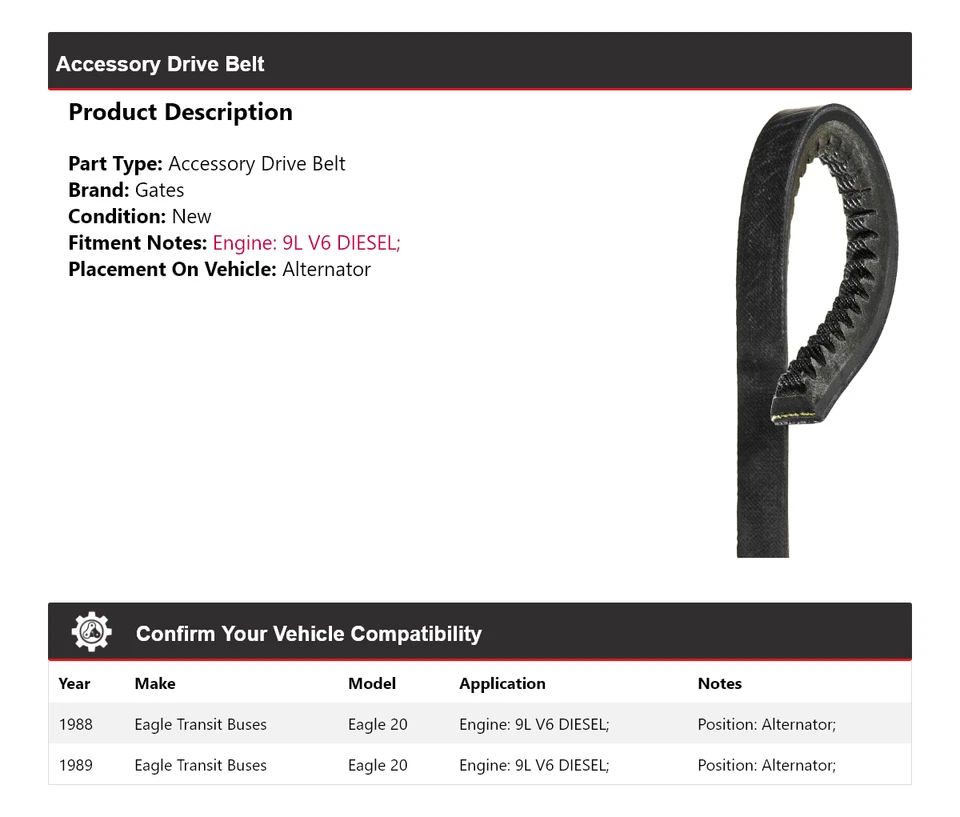 Para Autobuses Eagle Transit Eagle 1988-1989 20 Accesorios Correa de transmisión Alternador Puertas Foto 2 de 4
