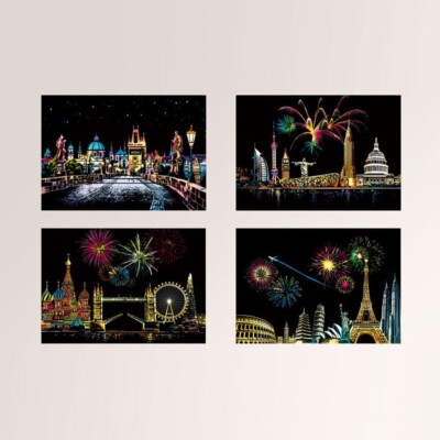 Magic Art Kratzpapier Kreativ DIY Größe 20x14cm 4 Postkarten oder 8 Postkarten