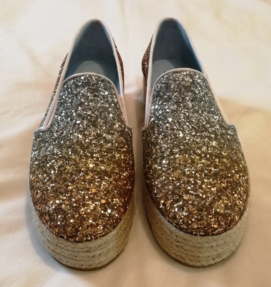 Studio Pollini Glitter Calfskin Espadrilles Slip on Platform Shoes uk 4 eu 37