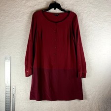 Eileen Fisher Women's Button Front Long Sleeve Red Tunic Silk Dress Size XS 9142