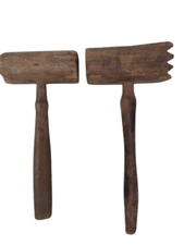 Antique 19th Century Primative Wood Hammer / Mallet & Meat Tenderizer