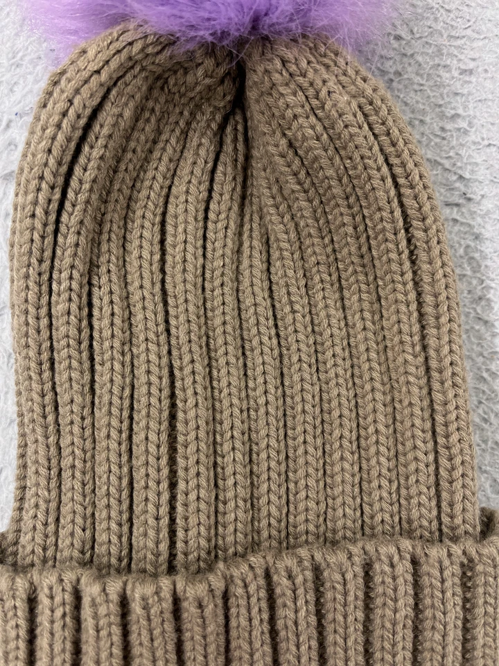 KW моды Toque женщин бежевый серый фиолетовый ребристый вязаный акриловый поли искусственного меха помпон - Изображение 2 из 4