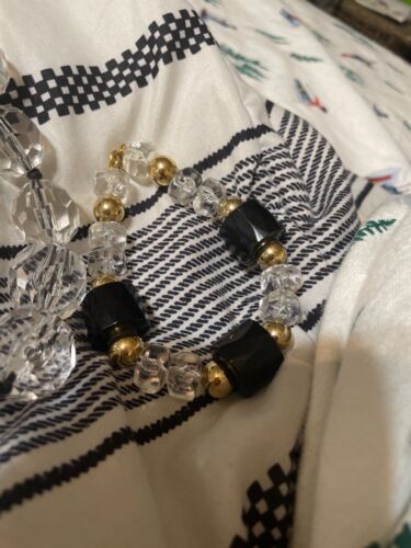 white and black glass big beads necklace bracelet abd white plastic ring black a - Picture 3 of 6
