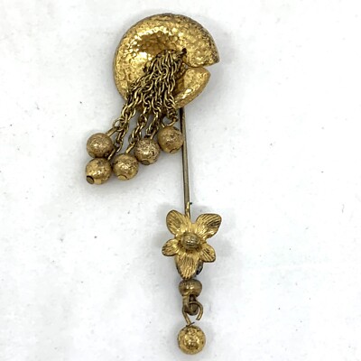 VINTAGE Baroque Floral Stick Pin Unsigned Miriam Haskell Style Gold Tone 3 