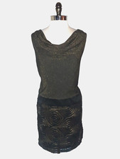 ADRIANNA PAPELL Size 14 Shift Dress Black Gold Shimmery Sleeveless