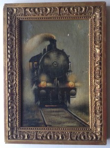 French-Impressionist-Antique-Oil-Painting-Railway-Locomotive-c1924-Signed-MOREAU