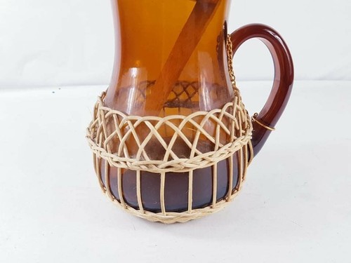 Antique woven Wicker 1970's Italian Jug with Wooden spoon - Picture 4 of 12