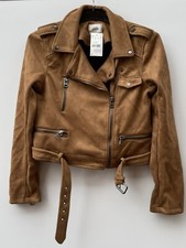 Pimkie Tan Brown Faux Suede Biker Jacket Size S Bnwt