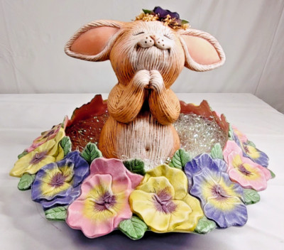 Easter Centerpiece Table Decor Bunny Rabbit Figurine Floral Ceramic Painted 13''