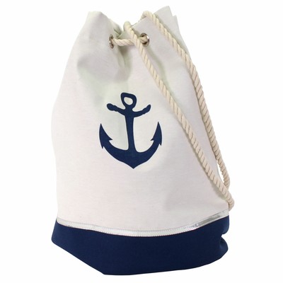 Seesack weiß blau silber Anker Rucksack Beutel Kordel Tasche