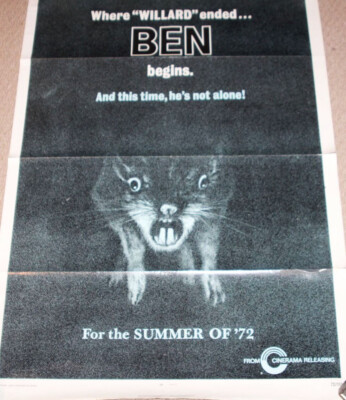 BEN 1972 Advance Original Horror Movie Poster 72 150 Willard Sequel ben-1972-advance-original-horror-movie-poster-72-150-willard-sequel