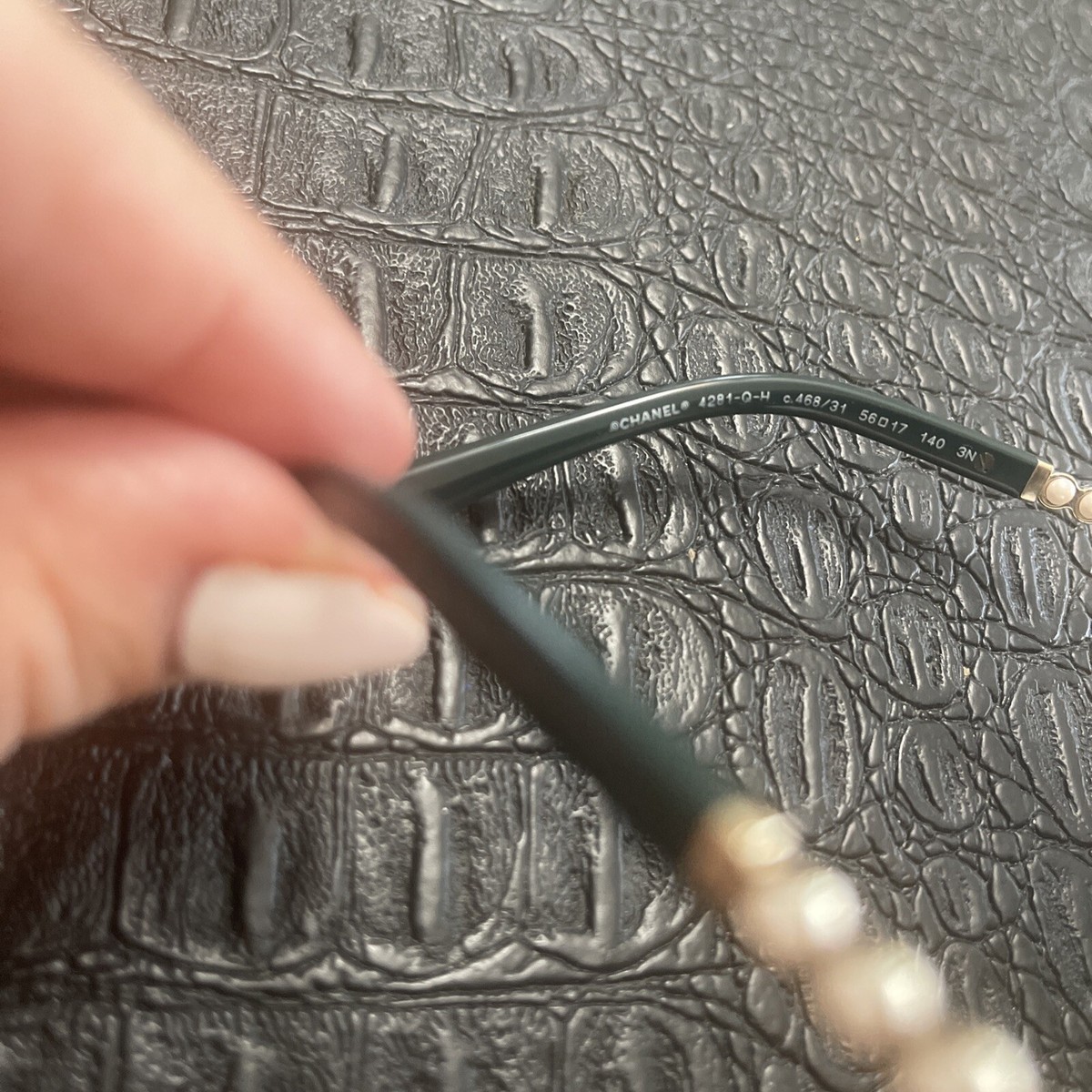 Chanel Sunglasses w/Pearls Square-Gold & Dark Green Polarized