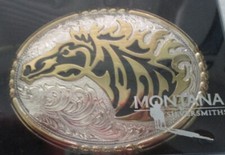 VINTAGE LARGE  GALLOPING  BRONCO  BELT BUCKLE 3 BY 3 3/4 INCHES