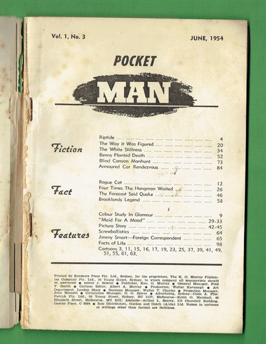 #D277. JUNE 1954 AUSTRALIAN POCKET MAN MAGAZINE - MEN'S INTEREST - Bild 2 von 2
