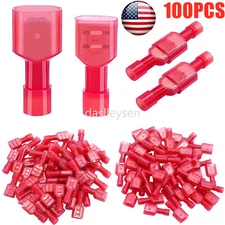 100PCS Insulated Spade Wire Connectors Electrical Crimp Terminals Nylon Fully 