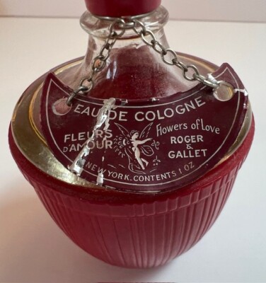 Vtg Fleurs d'Amour Perfume bottle by Roger et Gallet 1 oz (30ml) Cologne- 1930's