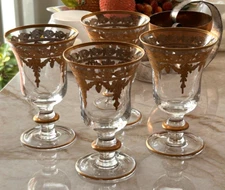 4 Arte Italica Vetro Gold Water Goblets Italy - 2 SETS AVAILABLE - STUNNING!-RL