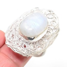 Natural Rainbow Moonstone Gemstone 925 Sterling Silver Jewelry Ring Size 7 USA 