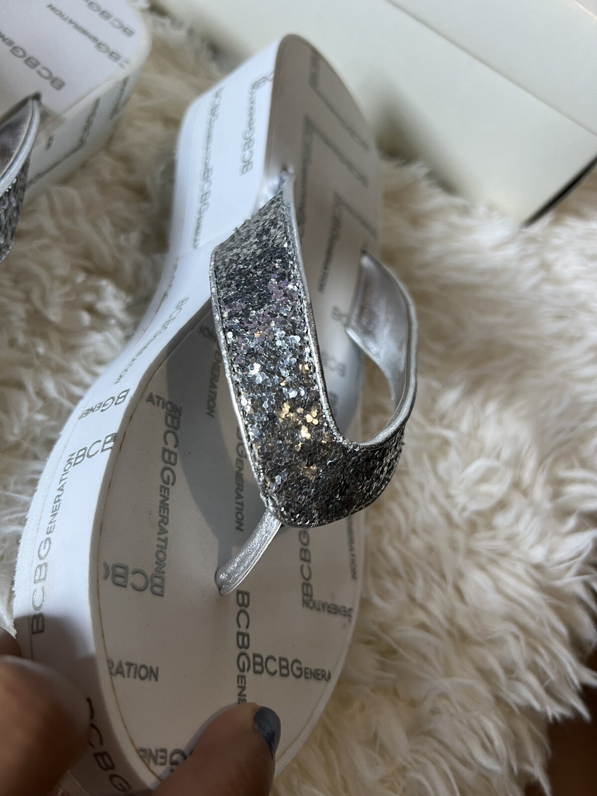 Silver Sequin Platform Flip Flops Chunky Glam Y2K… - image 9