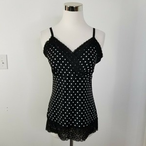 White-House-Black-Market-cami-tank-top-medium-black-white-polka-dot-lace-blouse