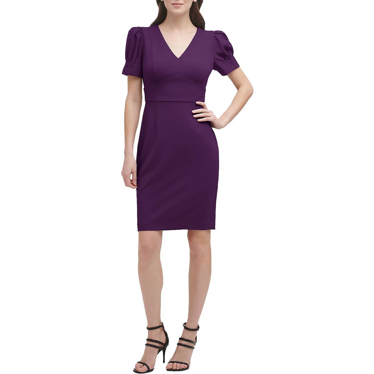 Женское фиолетовое платье-футляр с V-образным вырезом и пышными рукавами из крепа DKNY 12 BHFO 5108