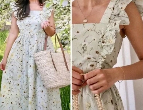 H&M Wildflower Conscious Collection Maxikleid grün Blumen neu mit Etikett UK-Größe S