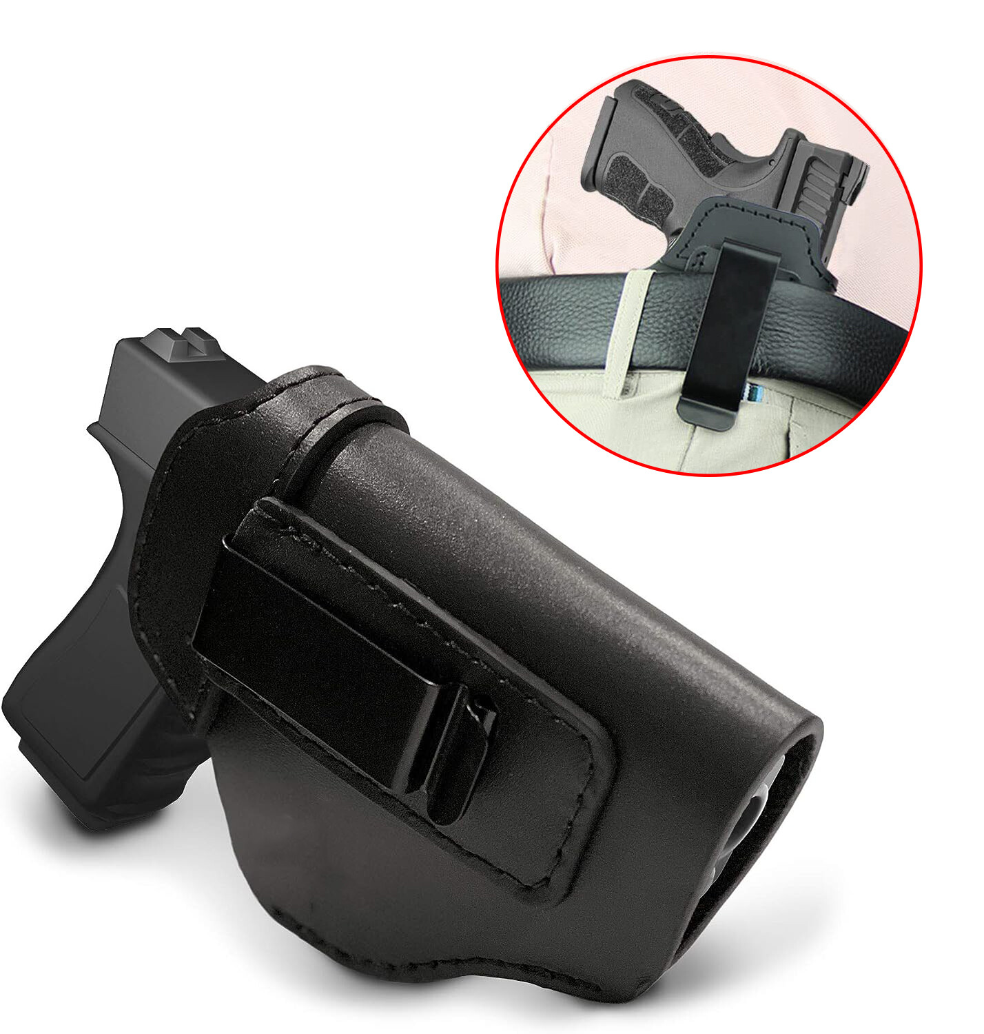 Tactical IWB Leather Holster for Pistols Concealed Carry Right Hand Gun