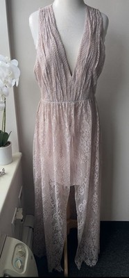 Alice + Olivia Julissa Lace Maxi Dress Sz 10 NWT Blush Pink Cutout Slit Gown