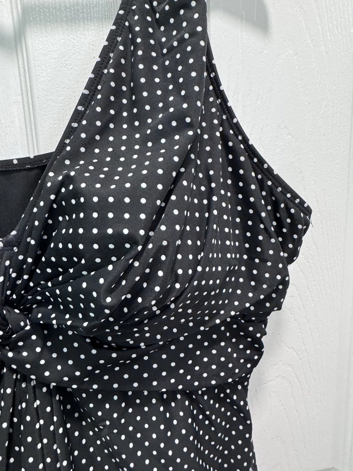 Vestido de baño Miraclesuit Pin Point Marais de una pieza negro blanco a lunares talla 22W Foto 3 de 4