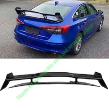 For 2016-2021 Honda Civic Glossy Black Double Rear Tail Trunk Spoiler Wing Lip