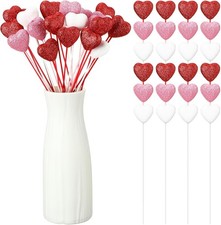 24 Pcs Glitter Foam Heart Picks for Wedding Decor Crafts - Red Pink White