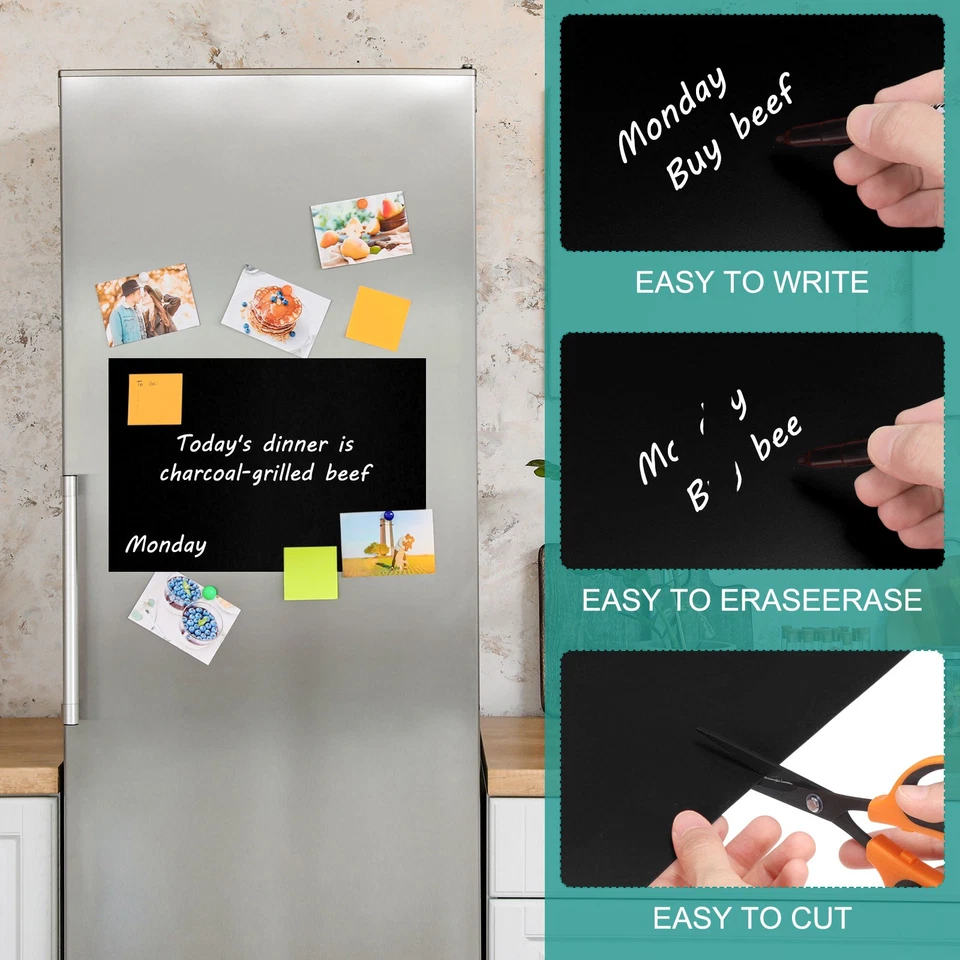 3 Pcs 12 x 8 Inch Magnetic Dry Erase Board Sheet for Fridge Black (1mm) Foto 3 de 4