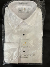 Neil Allyn 14 1/2 34/35 White Solid Pleated Tuxedo Shirt Point French Cuff