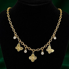 14k Gold Plated Cable Chain Clover Charm Neck...