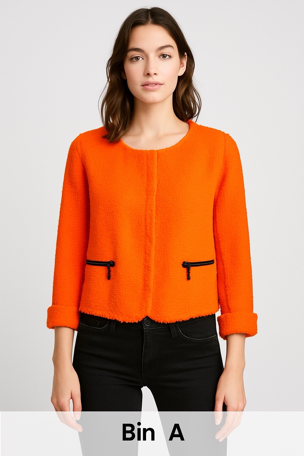 Zara Basic Orange Cotton Textured Jacket Women’s … - image 10