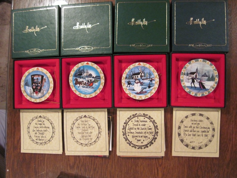 4 P Buckley Moss Porcelain Christmas Ornament In Boxes 1991-1994