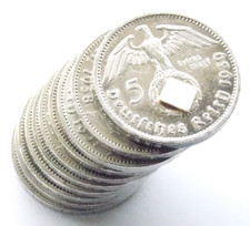 GERMAN Lot 10x Coins 5 REICHSMARK 1936 - 1939 SWASTIKA Silver 3RD REICH WW2 Mark