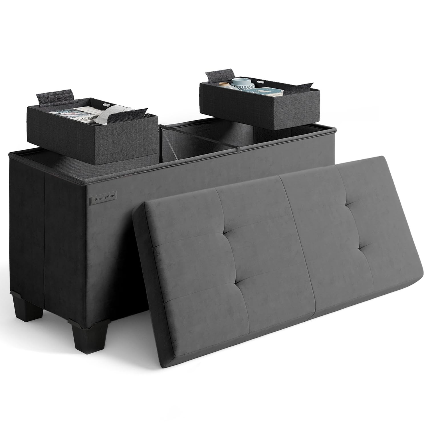 Storage Ottoman Bench with Bins, 30-in Storage Bench for Bedroom End of Bed, ...