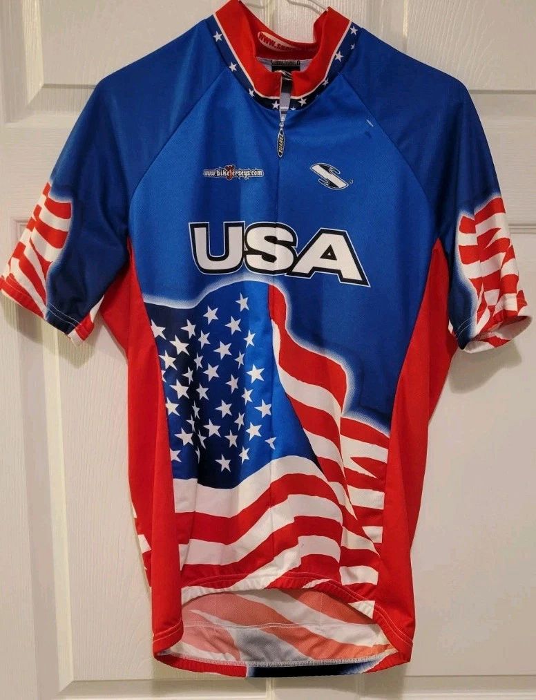 Suarez Womens USA Cycling Bike Jersey Full Zip American Flag Patriotic Size L