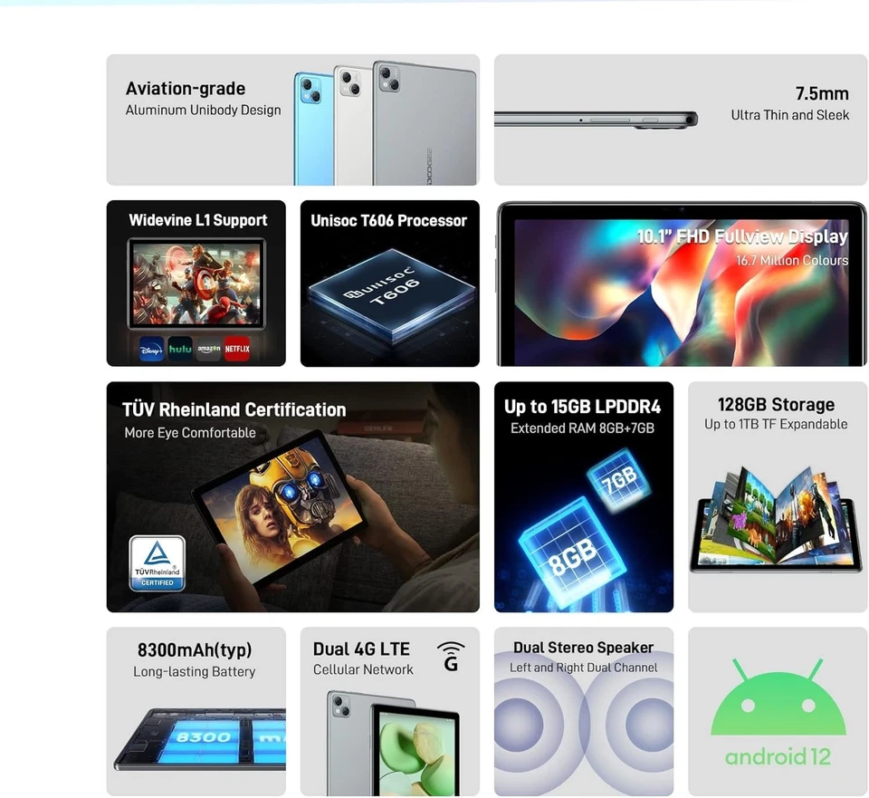 Tablet Android DOOGEE T10 10.1″ 8GB/128GB Blu Wi-Fi 4G Dual SIM - TESTATO - Immagine 3 di 4