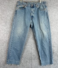 VTG Levis 565 Jeans Mens 38x31 Loose Fit Wide Leg Medium Wash Raw Hem USA 90s
