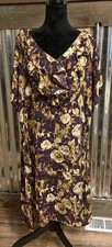 Lands End Dress Women’s 22 W Floral Ruffle Neck Pullover Tie Flowy Dark Fairy