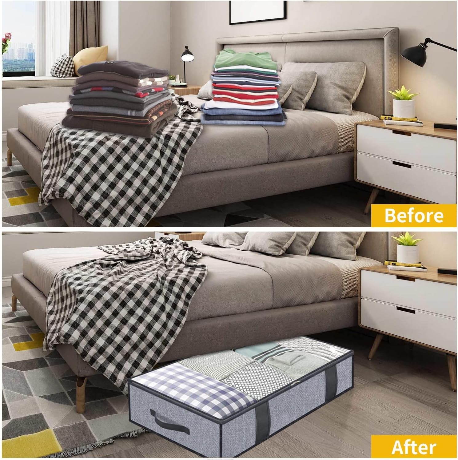 Foldable Underbed Bags 2 Pack - Blankets Clothes Comforters Storage Bag Breat...